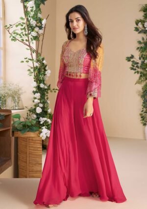 Pink Embroidered Chinon Co Ord Set
