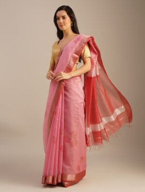 Pink Cotton Silk Block Print Printed Saree