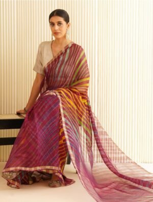 Wine Purple Kota Leheriya Tie & Dye Saree