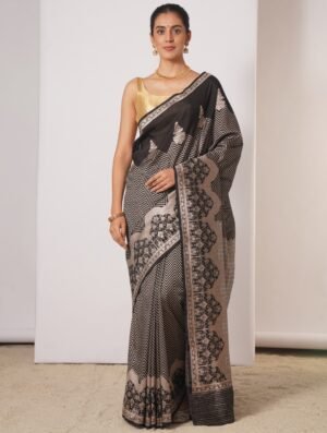 Black Silk Banarasi Woven Saree by Jaypore, South Asian ethnic wear