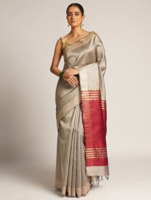 Red Mulberry Silk Hand Woven Solid Saree