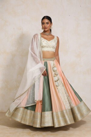 Surayya X Tyohaar | Multi-Colour Embroidery Tissue & Chandheri Flarefit™ Lehenga Set With Dupatta