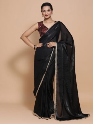 Jhilmil X Tyohaar | Black Dual Toned Tissue Saree With Ready-To-Wear Option