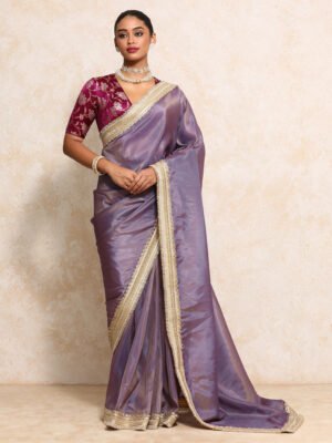Yamira Purple Gold Tissue Saree With Ready-To-Wear Option