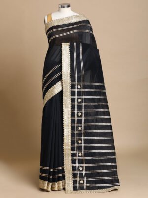 Sringara X Tyohaar | Black Chandheri Heritage Line Gota Work Saree With Designer Embroidered Lace