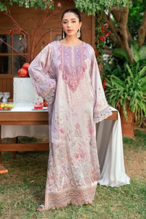 Ss26da-2914 Light Pink -Silk Tunic - 1pcs Hand Embellished  Kaftan