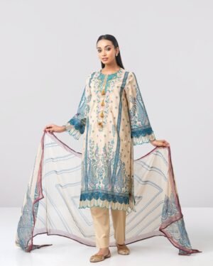 Smart Fit Embroidered Three-Piece Lawn With Chiffon Dupatta