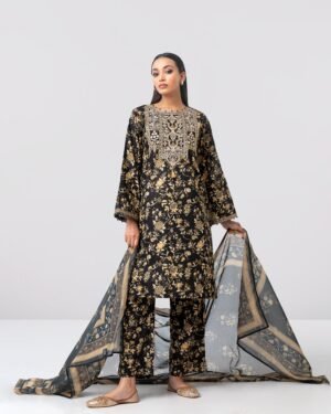 Relaxed Fit Embroidered Three-Piece Lawn With Organza Dupatta