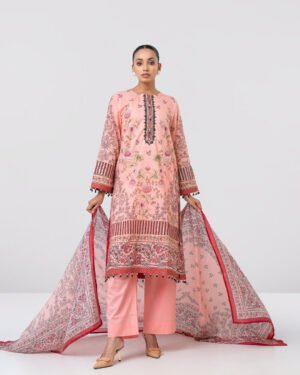 Smart Fit Printed Three-Piece Lawn With Silk Dupatta