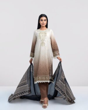 Smart Fit Printed Three-Piece Lawn With Silk Dupatta