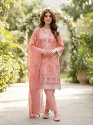 3 Piece Unstitched Printed Embroidered With Printed Lawn Dupatta