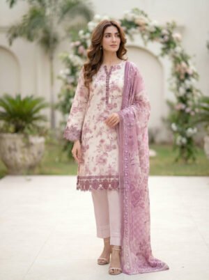 3 Piece Unstitched Printed Embroidered With Printed Lawn Dupatta