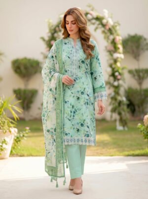 3 Piece Unstitched Printed Embroidered With Printed Lawn Dupatta