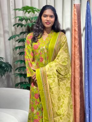 Floral Printed Pattern Cotton Kurta Set | Omf186