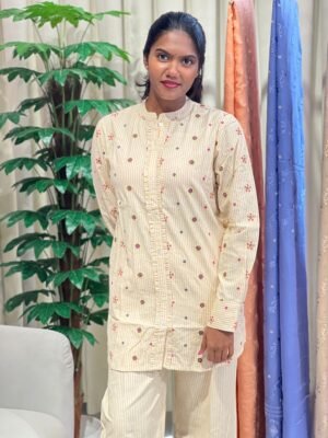 Machine Embroidered Linen Cotton Cord Set | Omf192