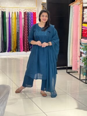 Lucknowi Machine Embroidery Cotton Kurta Set | Omf198