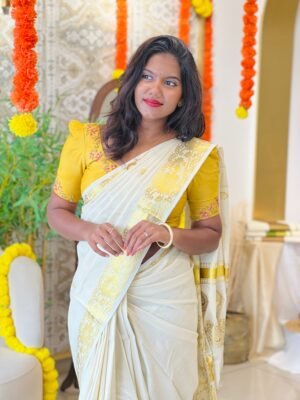 Tissue Weaved Pattern Kerala Cotton Saree | Rlf153