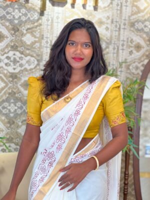 Screen Printed Kerala Cotton Saree | Rlf159