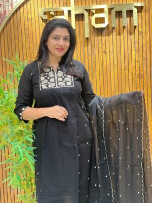 Lucknowi  Machine Embroidery Cotton Kurta Set |  Omf194
