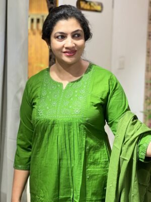 Lucknowi Machine Embroidery Cotton Kurta Set | Omf197