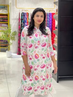 Floral Printed Pure Linen Kurta | Rga126