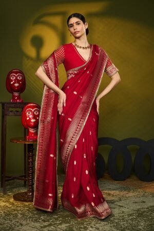 Red Haath Phool Saree