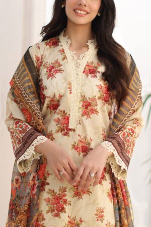 3 Piece Printed Lawn Suit With Zari Dupatta