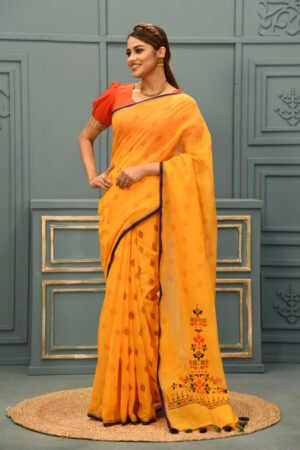 Marigold Half Silk Printed Saree