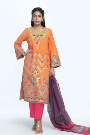 Orange Joysree Silk Printed & Embroidered Salwar Kameez Set