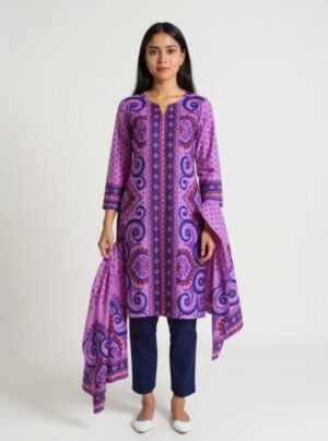 Violet Voile Printed Salwar Kameez Set