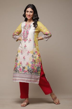 Yellow Liva Straight Printed Kurta