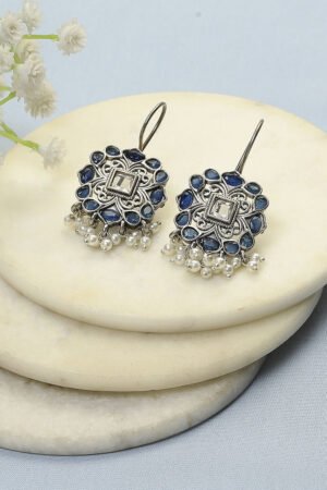 Navy White Stone Earrings