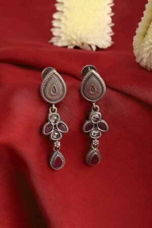 Dark Pink Stone Embellished Earrings