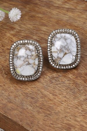 White Stone Embellished Earrings