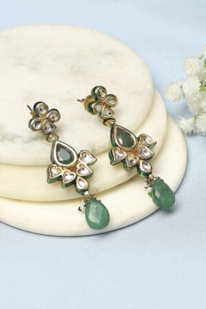 Green Kundan Festive Drop & Danglers