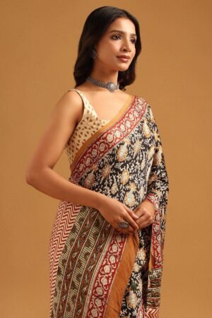 Black Modal Silk Kalamkari Saree