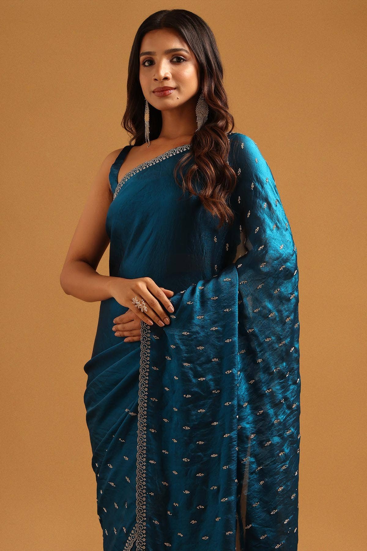 Blue Fendy Organza Stonework Embellished Saree