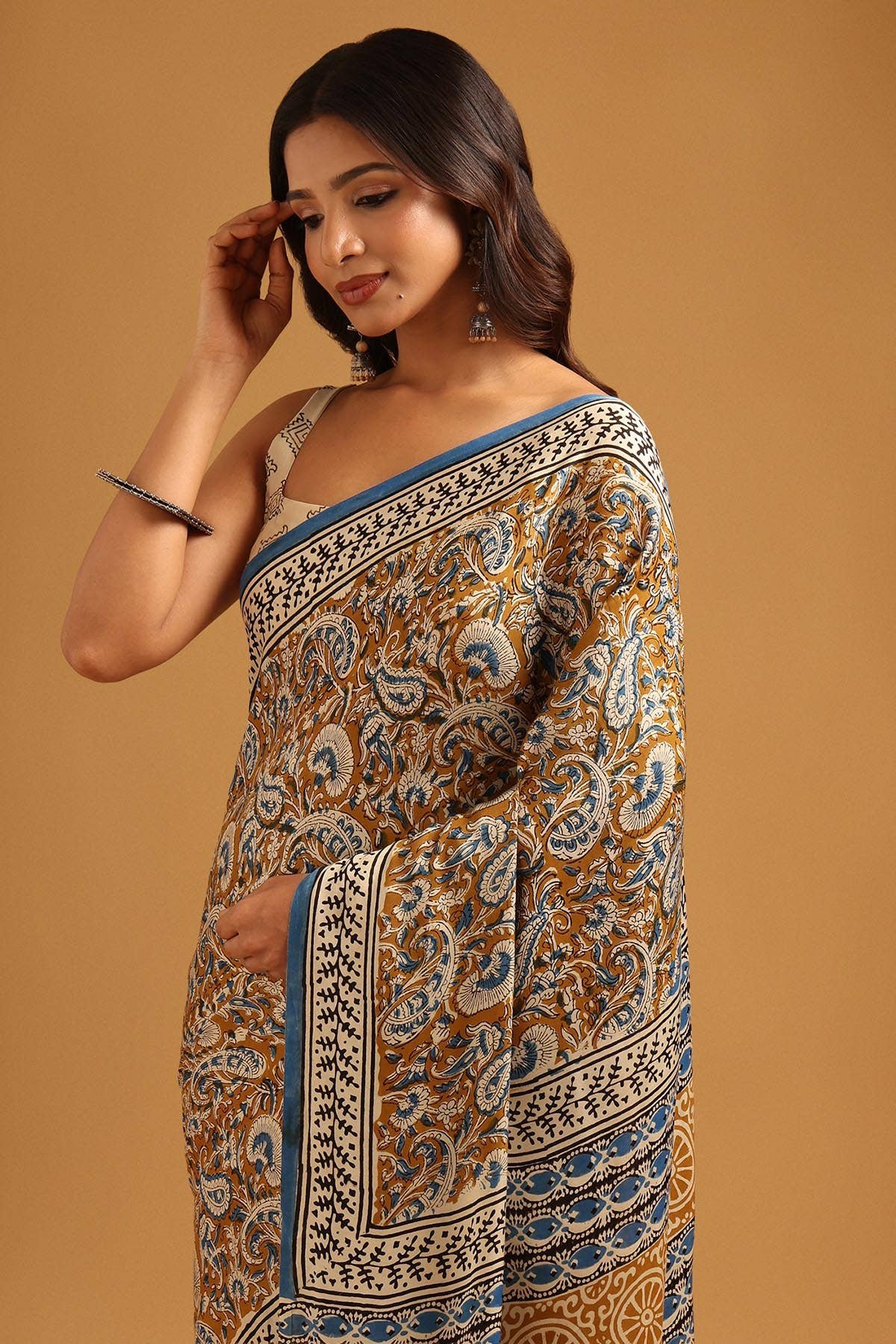 Blue Modal Silk Kalamkari Printed Saree