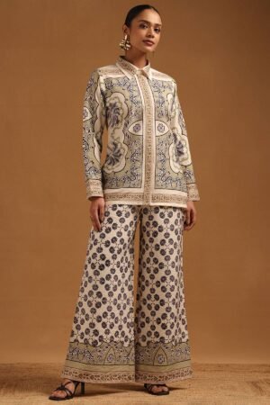 Cream Viscose Blend Ethnic Motifs Co-Ords Set
