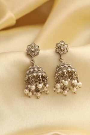 White Gold Plated Alloy Studded Jhumkas