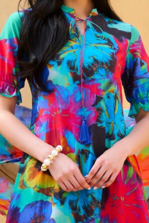 3 Piece Unstitched Printed Cotton Silk Suit With Printed Chiffon Dupatta
