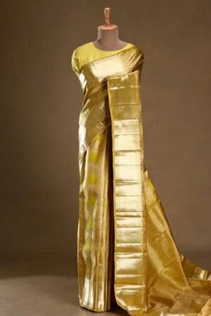 Lime Green Zari Woven Kanchipuram Silk Saree With Unstitched Blouse-Aa3433