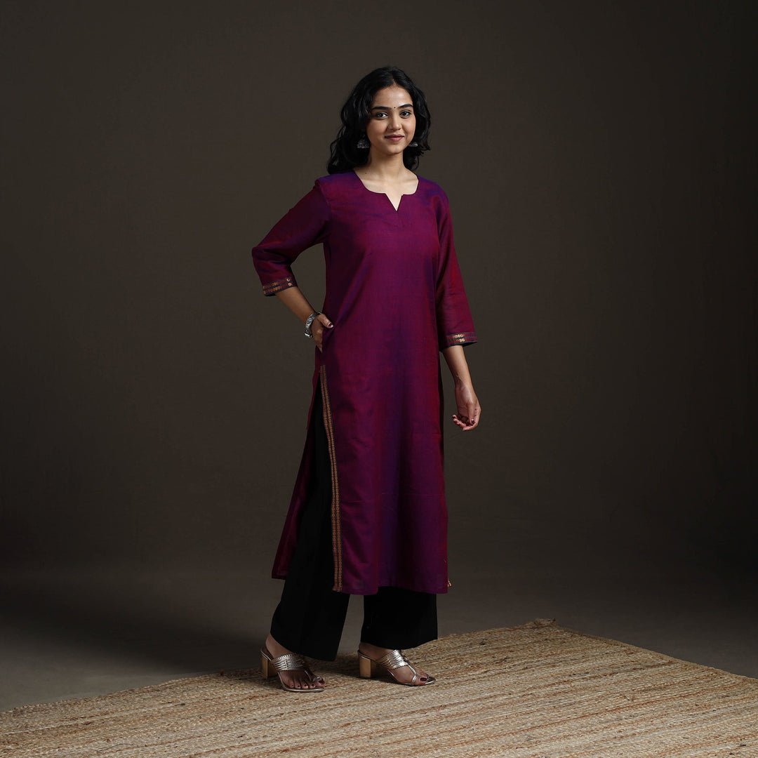 Purple - Straight Cotton Dharwad Kurta For Women 07