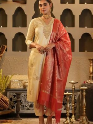 Cream Embroidered Kurta Set