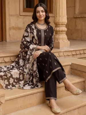 Black Ethnic Embroidered Kurta Set