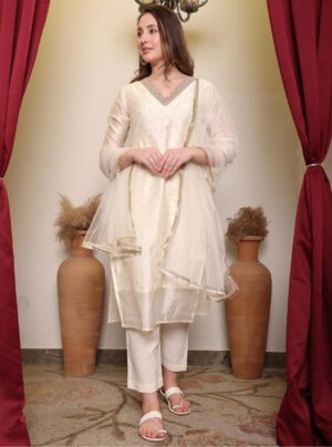 Off-White Embroidered Kurta Set
