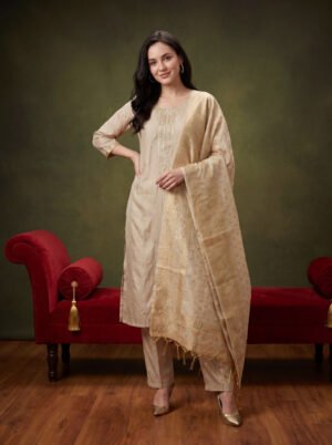 Gold Embroidered Thread Work Kurta Set