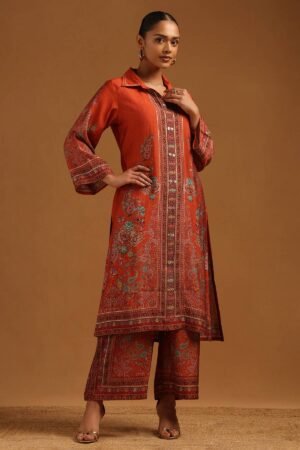 Rust Muslin Ethnic Motifs Co-Ords Set