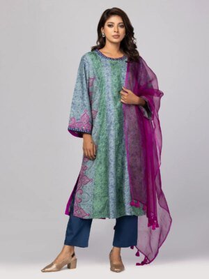 Light Green Ornamenta Theme Shalwar Kameez Set by Aarong, South Asian ethnic wear