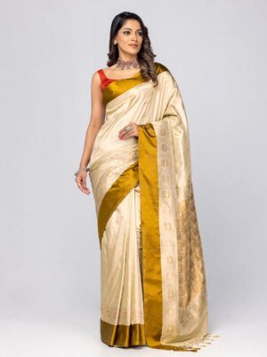 Beige Mirpur katan saree